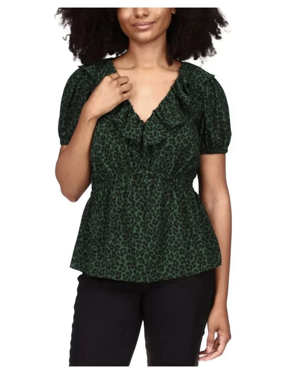 Michael Kors Printed Ruffled Top Color Moss Size XL NWT